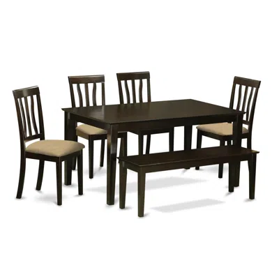 East West Furniture Caan6-cap-c 6 Pc Dining Table With Bench Set- Kitchen Table With 4 Chairs Plus Bench In Brown