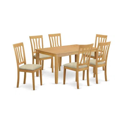 East West Furniture Caan7-oak-c 7 Pc Dining Room Set - Small Kitchen Table And 6 Kitchen Dining Chairs In Brown