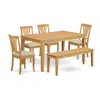 East West Furniture Caav6-oak-c 6-pc Dinette Set - Kitchen Dinette Table And 4 Dining Chairs Plus Wooden Bench In Brown