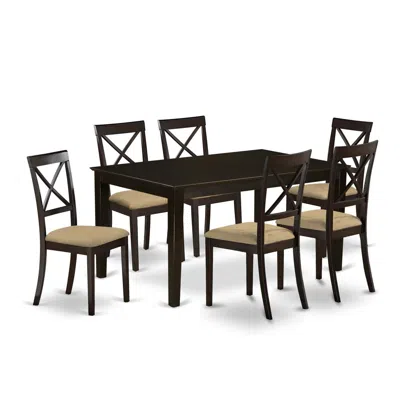 East West Furniture Cabo7s-cap-c 7 Pc Dining Set-dining Table And 6 Linen Seat Dining Chairs