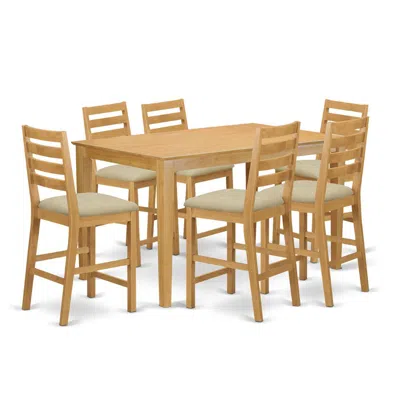 East West Furniture Cacf7h-oak-c 7 Pc Counter Height Set-pub Table And 6 Bar Stools With Backs