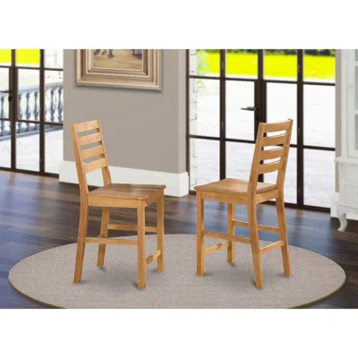 East West Furniture Café Pub Counter Height With Wood Seat - Natural Oak Finish, Set Of 2