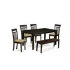 East West Furniture Cap6s-cap-c 6 Pc Dining Room Set-top Kitchen Table And 4 Kitchen Chairs Plus A Bench In Multi