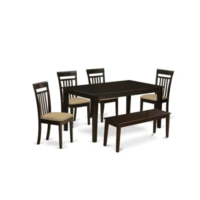 East West Furniture Cap6s-cap-c 6 Pc Dining Room Set-top Kitchen Table And 4 Kitchen Chairs Plus A Bench In Multi