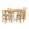 East West Furniture Capb5h-oak-c 5 Pc Counter Height Dining Room Set-pub Table And 4 Bar Stools With Backs In Brown
