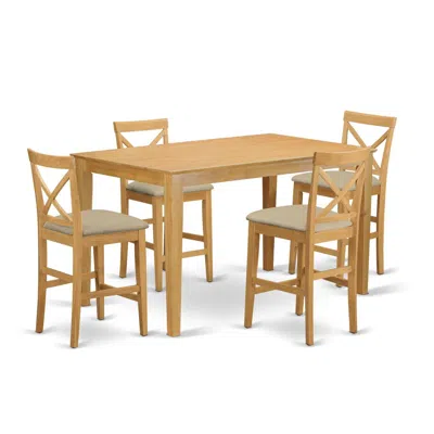 East West Furniture Capb5h-oak-c 5 Pc Counter Height Dining Room Set-pub Table And 4 Bar Stools With Backs In Brown