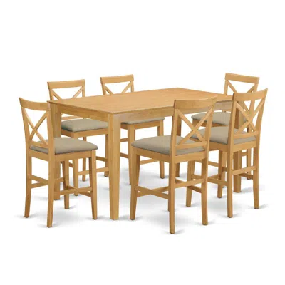 East West Furniture Capb7h-oak-c 7 Pc Counter Height Dining Room Set-pub Table And 6 Bar Stools With Backs In Nude