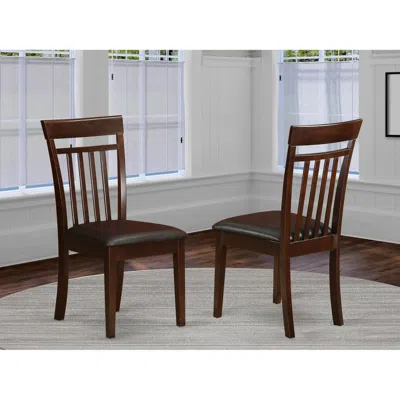 East West Furniture Capri Slat Back Chair For Dining Room With Leather Upholstered Seat , Set Of 2