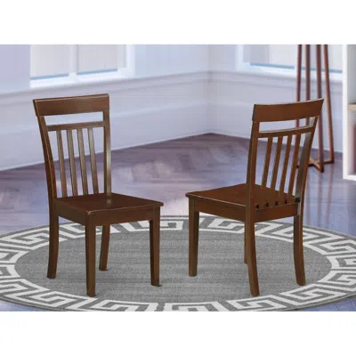 East West Furniture Capri Slat Back Chair For Dining Room With Wood Seat, Set Of 2 In Brown