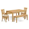 East West Furniture Cava5c-oak-c 5 Pc Dining Room Set - Small Table And 2 Dining Chairs Plus 2 Wooden Benches In Neutral