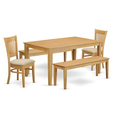 East West Furniture Cava5c-oak-c 5 Pc Dining Room Set - Small Table And 2 Dining Chairs Plus 2 Wooden Benches In Neutral