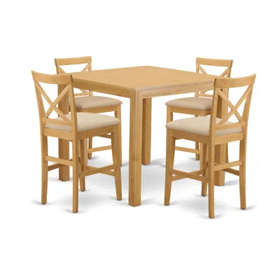 East West Furniture Cfpb5-oak-c 5 Pc Counter Height Set - Counter Height Table And 4 Kitchen Bar Stool.