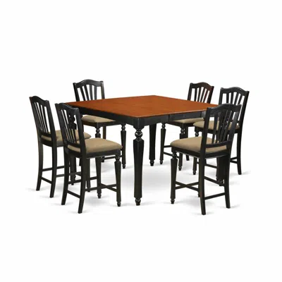 East West Furniture Chel7-blk-c 7 Pc Counter Height Table Set-square Pub Table And 6 Counter Height Chairs
