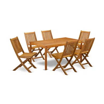 East West Furniture Cmdk7cwna 7-pc Outdoor Table Set- 6 Patio Chairs Slatted Back And Outdoor Table And Rectangular Top  In Pattern