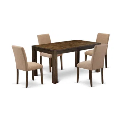 East West Furniture Cnab5-77-47 5pc Dining Table Set Consists Of A Rectangular Table And 4 Upholstered Dining Chairs Wit