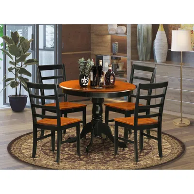 East West Furniture Dining Furniture Set - 5 Pcs With 4 Wooden Chairs In Black
