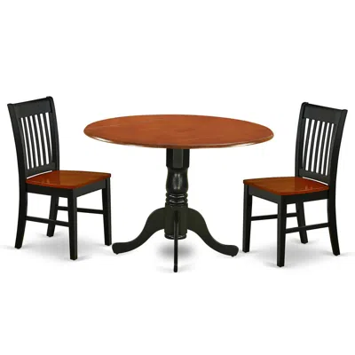 East West Furniture Dining Room Set Black & Cherry, Dlno3-bch-w