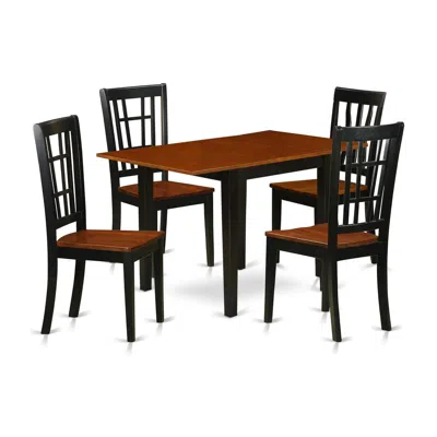 East West Furniture Dining Room Set Black & Cherry, Ndni5-bch-w In Brown