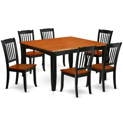 East West Furniture Dining Room Set Black & Cherry, Pfda7-bch-w In Brown