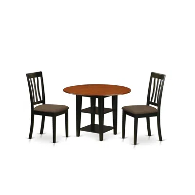 East West Furniture Dining Room Set Black & Cherry, Suan3-bch-c In Brown