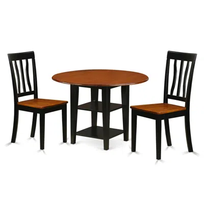 East West Furniture Dining Room Set Black & Cherry, Suan3-bch-w In Brown