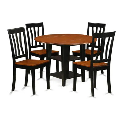 East West Furniture Dining Room Set Black & Cherry, Suan5-bch-w