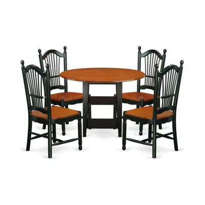 East West Furniture Dining Room Set Black & Cherry, Sudo5-bch-w