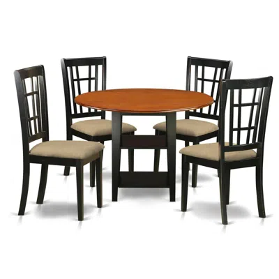 East West Furniture Dining Room Set Black & Cherry, Suni5-bch-c