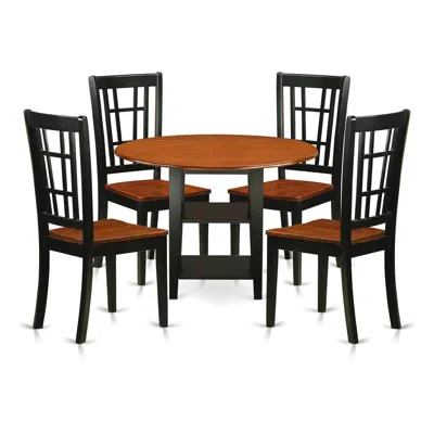 East West Furniture Dining Room Set Black & Cherry, Suni5-bch-w
