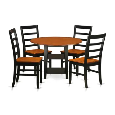 East West Furniture Dining Room Set Black & Cherry, Supf5-bch-w