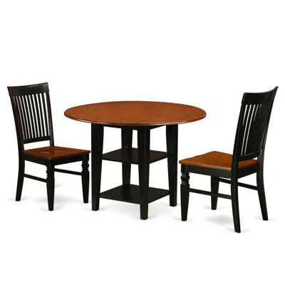 East West Furniture Dining Room Set Black & Cherry, Suwe3-bch-w