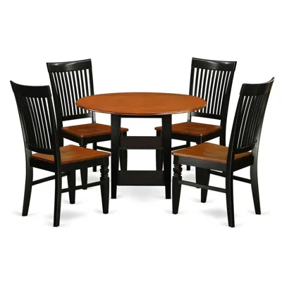 East West Furniture Dining Room Set Black & Cherry, Suwe5-bch-w