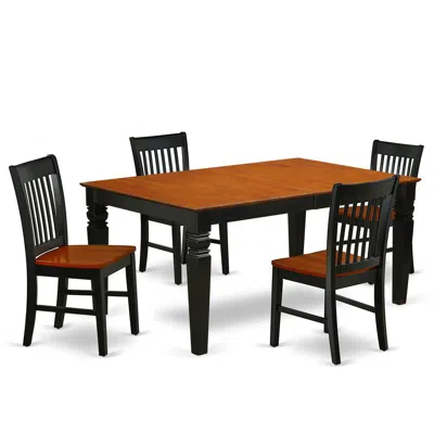 East West Furniture Dining Room Set Black & Cherry, Weno5-bch-w In Brown