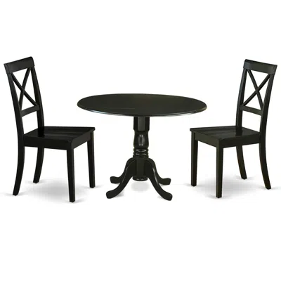 East West Furniture Dining Room Set Black, Dlbo3-blk-w