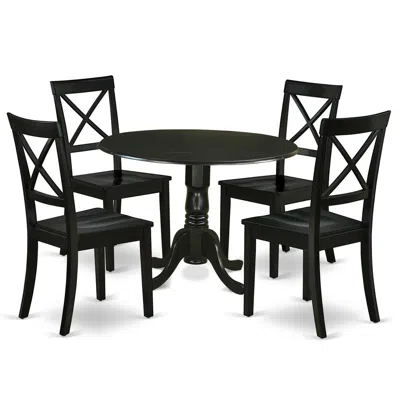 East West Furniture Dining Room Set Black, Dlbo5-blk-w