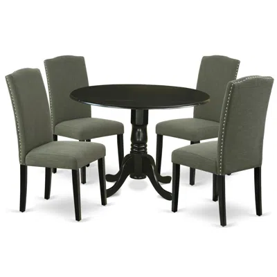 East West Furniture Dining Room Set Black, Dlen5-blk-20 In Burgundy