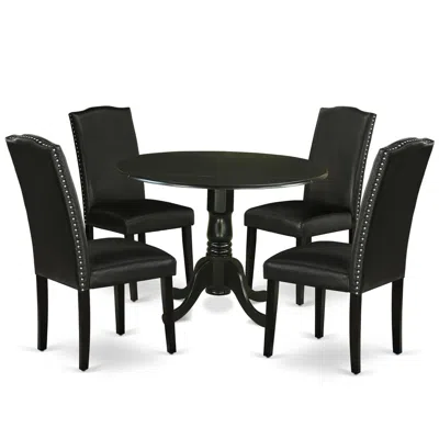 East West Furniture Dining Room Set Black, Dlen5-blk-69