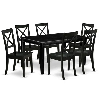 East West Furniture Dining Room Set Black, Dubo7-blk-w