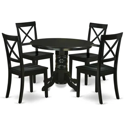 East West Furniture Dining Room Set Black, Shbo5-blk-w