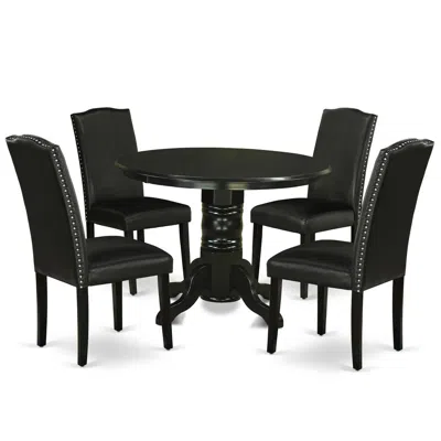 East West Furniture Dining Room Set Black, Shen5-blk-69