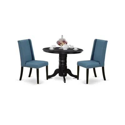 East West Furniture Dining Room Set Black, Shfl3-blk-21 In Blue