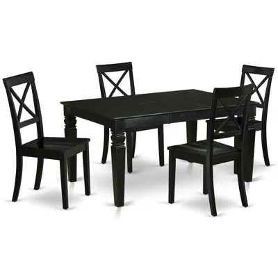 East West Furniture Dining Room Set Black, Webo5-blk-w