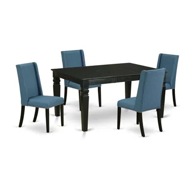 East West Furniture Dining Room Set Black, Wefl5-blk-21 In Blue