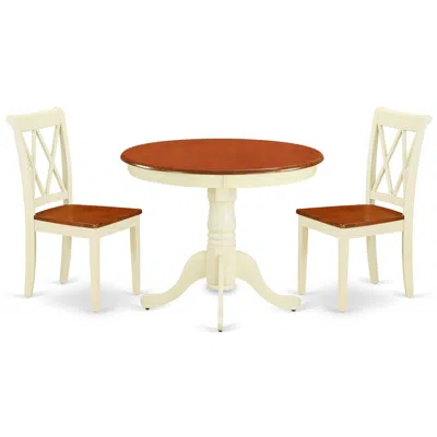 East West Furniture Dining Room Set Buttermilk & Cherry, Ancl3-bmk-w