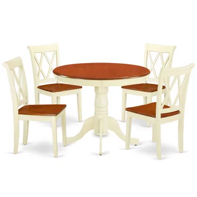 East West Furniture Dining Room Set Buttermilk & Cherry, Ancl5-bmk-w In Brown