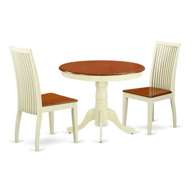 East West Furniture Dining Room Set Buttermilk & Cherry, Anip3-bmk-w In Brown