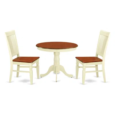 East West Furniture Dining Room Set Buttermilk & Cherry, Anwe3-bmk-w In Brown