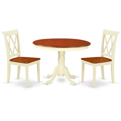 East West Furniture Dining Room Set Buttermilk & Cherry, Hlcl3-bmk-w In Brown