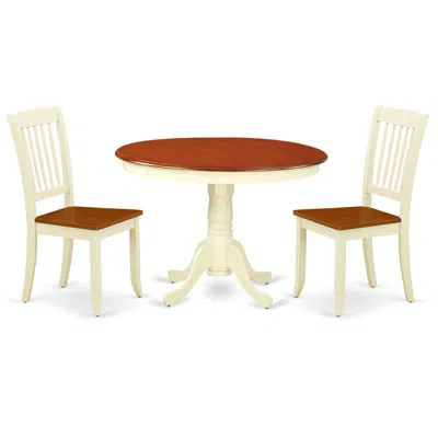 East West Furniture Dining Room Set Buttermilk & Cherry, Hlda3-bmk-w In Neutral