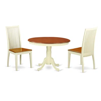 East West Furniture Dining Room Set Buttermilk & Cherry, Hlip3-bmk-w In Brown